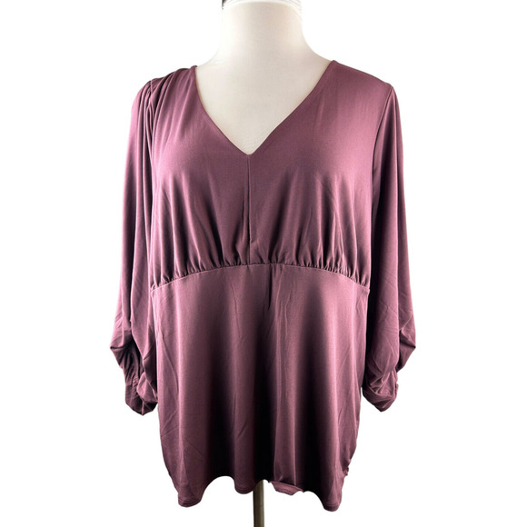 NWT Torrid Studio Knit V-Neck Quarter Sleeve Shirred Sassafras Top Plus Size 4X - Picture 2 of 6